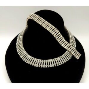 Vintage Rhinestone Choker Necklace Bracelet Set Clear Crystal Collar Bridal 16"